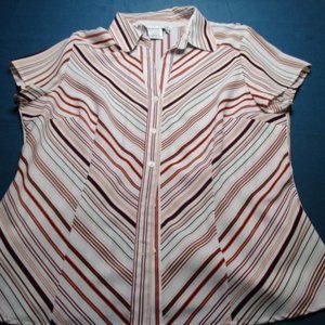 Retro Collared Red/White Stretch Blouse-L